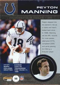 2001 Pacific Invincible - Premiere Date #98 Peyton Manning Back