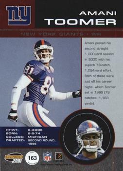 2001 Pacific Invincible - Red #163 Amani Toomer Back