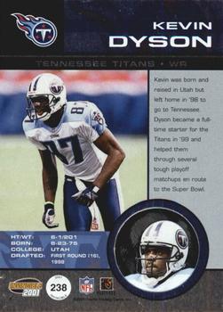 2001 Pacific Invincible - Red #238 Kevin Dyson Back