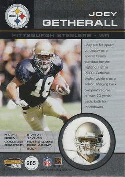 2001 Pacific Invincible - Retail #285 Joey Getherall Back
