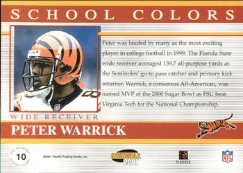2001 Pacific Invincible - School Colors #10 Peter Warrick Back