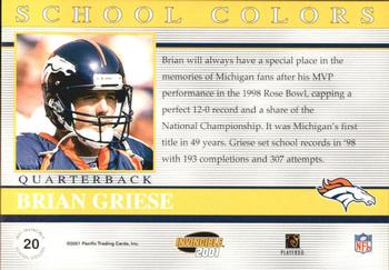 2001 Pacific Invincible - School Colors #20 Brian Griese Back