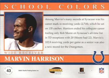 2001 Pacific Invincible - School Colors #43 Marvin Harrison Back