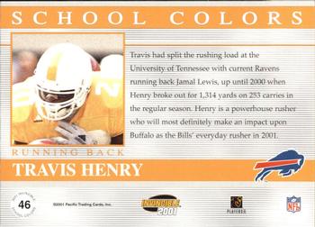 2001 Pacific Invincible - School Colors #46 Travis Henry Back