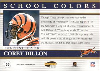 2001 Pacific Invincible - School Colors #56 Corey Dillon Back