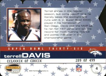 2001 Pacific Invincible - XXXVI #4 Terrell Davis Back