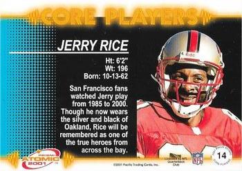 2001 Pacific Prism Atomic - Core Players #14 Jerry Rice Back