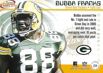2001 Pacific Prism Atomic - Jersey Patches #29 Bubba Franks Back