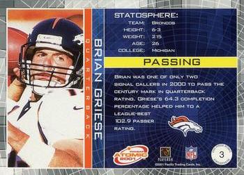 2001 Pacific Prism Atomic - Statosphere #3 Brian Griese Back