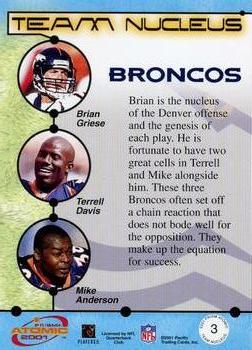 2001 Pacific Prism Atomic - Team Nucleus #3 Brian Griese / Terrell Davis / Mike Anderson Back