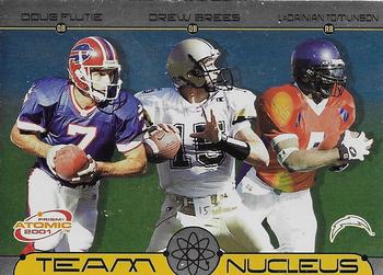 2001 Pacific Prism Atomic - Team Nucleus #9 Doug Flutie / Drew Brees / LaDainian Tomlinson Front