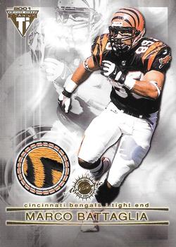 2001 Pacific Private Stock Titanium - Double-Sided Dual Game-Worn Jersey Patches #66 Marco Battaglia / Takeo Spikes Front