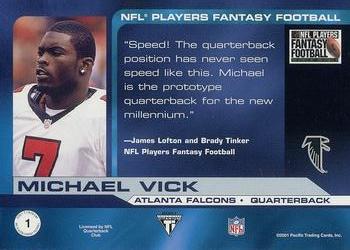 2001 Pacific Private Stock Titanium - Players Fantasy Gold #1 Michael Vick Back