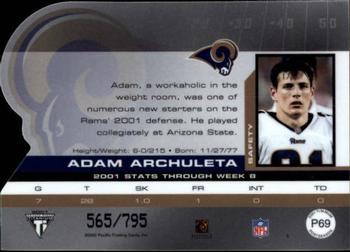 2001 Pacific Private Stock Titanium Postseason Edition #P69 Adam Archuleta Back