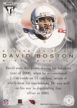 2001 Pacific Private Stock Titanium Postseason Edition - Jerseys #1 David Boston Back