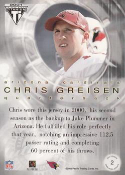 2001 Pacific Private Stock Titanium Postseason Edition - Jerseys #2 Chris Greisen Back