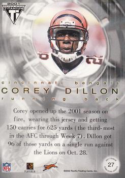 2001 Pacific Private Stock Titanium Postseason Edition - Jerseys #27 Corey Dillon Back
