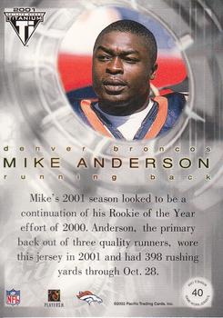2001 Pacific Private Stock Titanium Postseason Edition - Jerseys #40 Mike Anderson Back