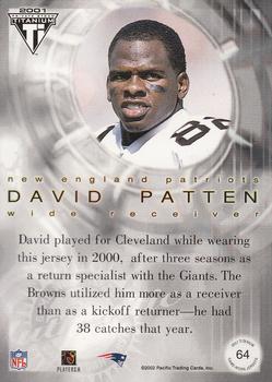 2001 Pacific Private Stock Titanium Postseason Edition - Jerseys #64 David Patten Back