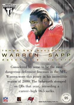 2001 Pacific Private Stock Titanium Postseason Edition - Jerseys #95 Warren Sapp Back