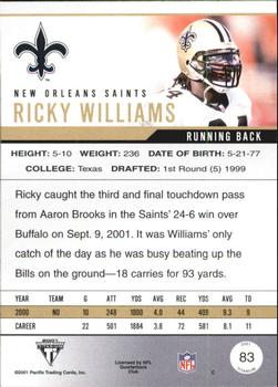 2001 Pacific Private Stock Titanium - Retail #83 Ricky Williams Back