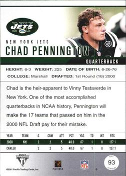 2001 Pacific Private Stock Titanium - Retail #93 Chad Pennington Back