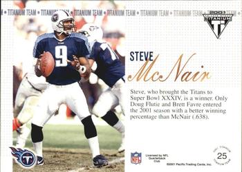 2001 Pacific Private Stock Titanium - Team #25 Steve McNair Back