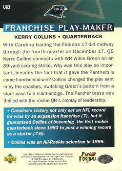 1996 Collector's Choice Update #U63 Kerry Collins Back