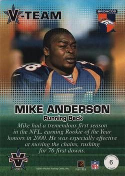 2001 Pacific Vanguard - V-Team #6 Mike Anderson Back