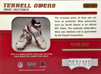 2001 Playoff Absolute Memorabilia - Ground Hoggs Shoe #GH-42 Terrell Owens Back