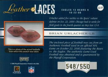2001 Playoff Absolute Memorabilia - Leather and Laces #LL17 Brian Urlacher Back