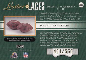 2001 Playoff Absolute Memorabilia - Leather and Laces #LL22 Brett Favre Back
