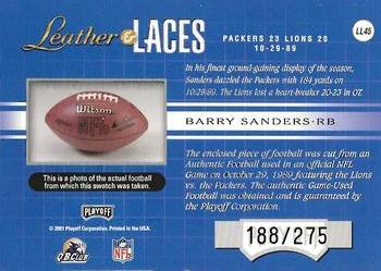2001 Playoff Absolute Memorabilia - Leather and Laces #LL45 Barry Sanders Back