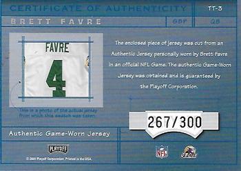 2001 Playoff Absolute Memorabilia - Tools of the Trade #TT-3 Brett Favre Back