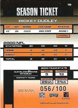 2001 Playoff Contenders - Championship Ticket #19 Rickey Dudley Back