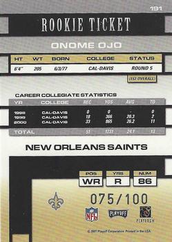 2001 Playoff Contenders - Championship Ticket #191 Onome Ojo Back