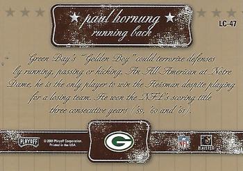 2001 Playoff Contenders - Legendary Contenders Autographs #LC-47 Paul Hornung Back