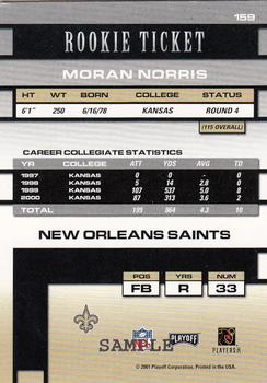 2001 Playoff Contenders - Samples #159 Moran Norris Back