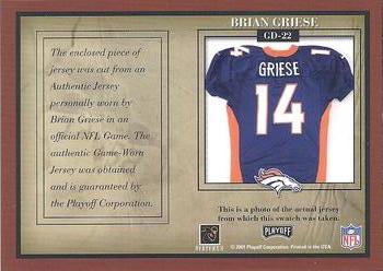 2001 Playoff Honors - Game Day Jerseys #GD-22 Brian Griese Back