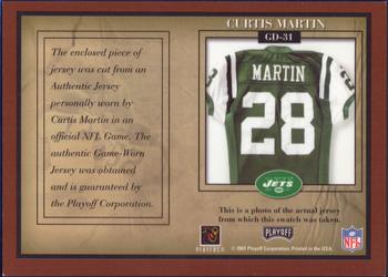 2001 Playoff Honors - Game Day Jerseys #GD-31 Curtis Martin Back