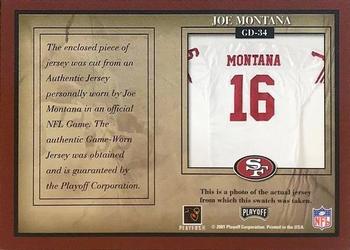 2001 Playoff Honors - Game Day Jerseys #GD-34 Joe Montana Back