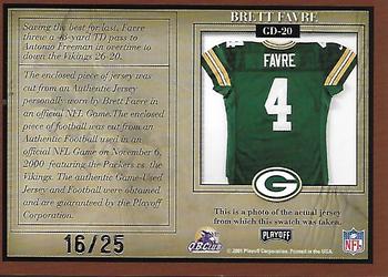 2001 Playoff Honors - Game Day Souvenirs #GD-20 Brett Favre Back