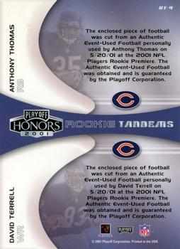 2001 Playoff Honors - Rookie Tandem Footballs #RT-4 Anthony Thomas / David Terrell Back