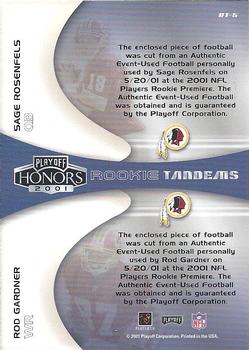 2001 Playoff Honors - Rookie Tandem Footballs #RT-5 Sage Rosenfels / Rod Gardner Back