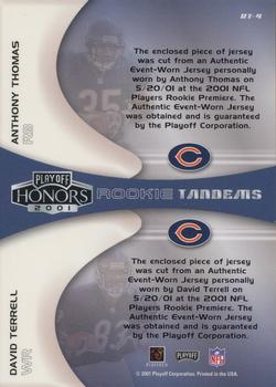 2001 Playoff Honors - Rookie Tandem Jerseys #RT-4 Anthony Thomas / David Terrell Back