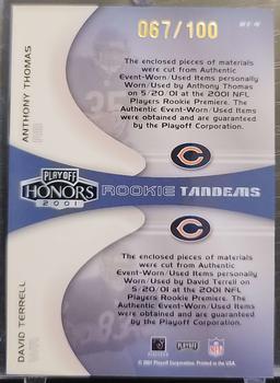 2001 Playoff Honors - Rookie Tandem Jerseys and Footballs #RT-4 Anthony Thomas / David Terrell Back