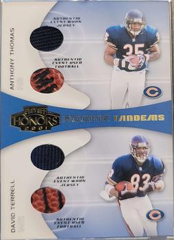 2001 Playoff Honors - Rookie Tandem Jerseys and Footballs #RT-4 Anthony Thomas / David Terrell Front