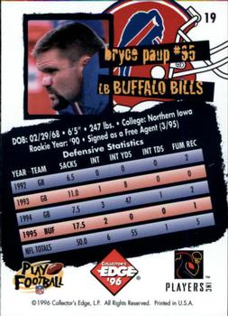 1996 Collector's Edge #19 Bryce Paup Back