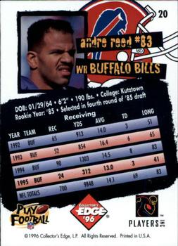 1996 Collector's Edge #20 Andre Reed Back