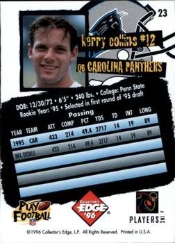 1996 Collector's Edge #23 Kerry Collins Back
